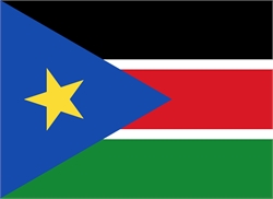[ai] The flag of South Sudan featuring blue, black, red, and green horizontal stripes, a blue triangle with a yellow star on the left side.